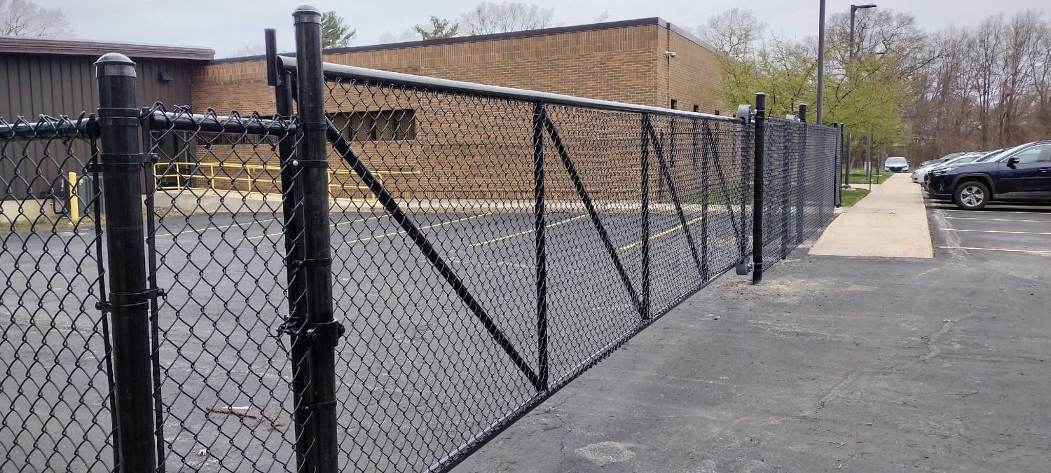 black chain link fence for school
